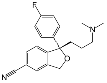 Structural formula of the SSRI escitalopram, i...